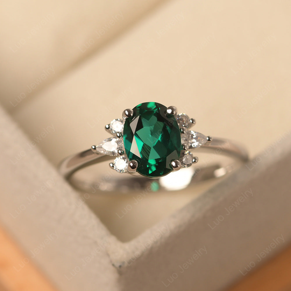 Oval Cut Emerald Engagement Rings Rose Gold - LUO Jewelry