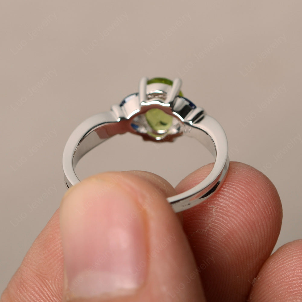 Oval Cut Art Deco Peridot Ring Yellow Gold - LUO Jewelry