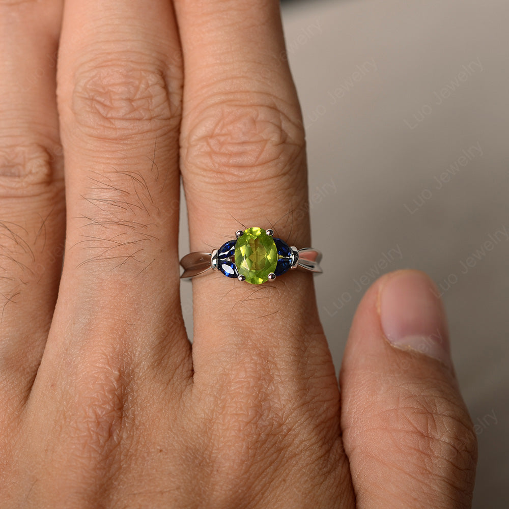 Oval Cut Art Deco Peridot Ring Yellow Gold - LUO Jewelry