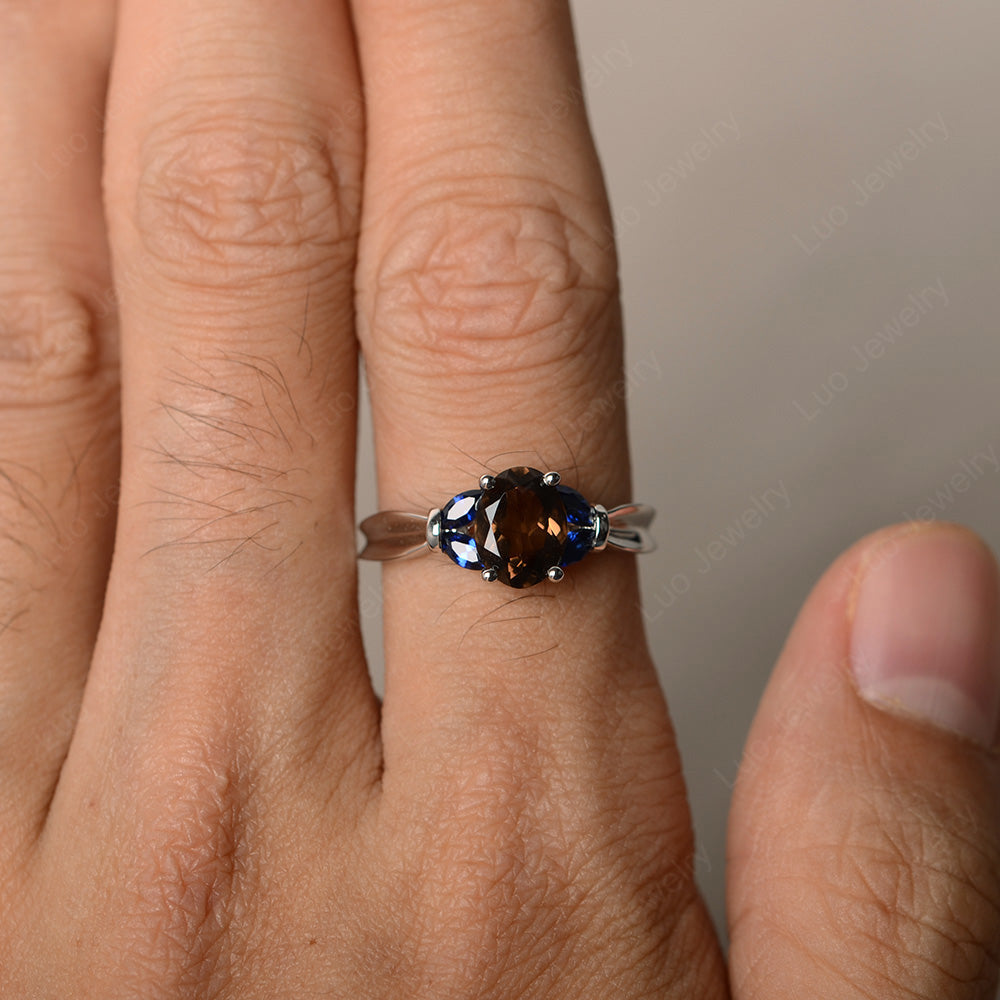 Oval Cut Art Deco Smoky Quartz Ring Yellow Gold - LUO Jewelry