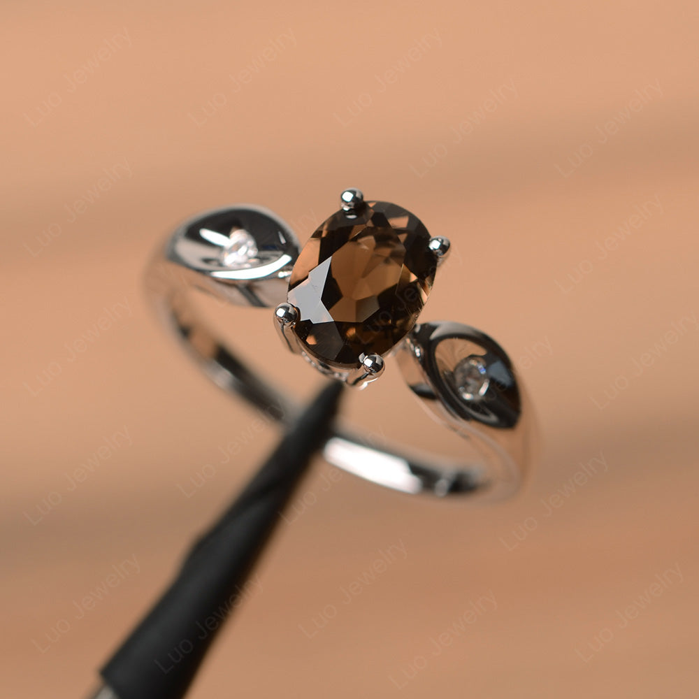 Unique Oval Cut Smoky Quartz Ring Yellow Gold - LUO Jewelry