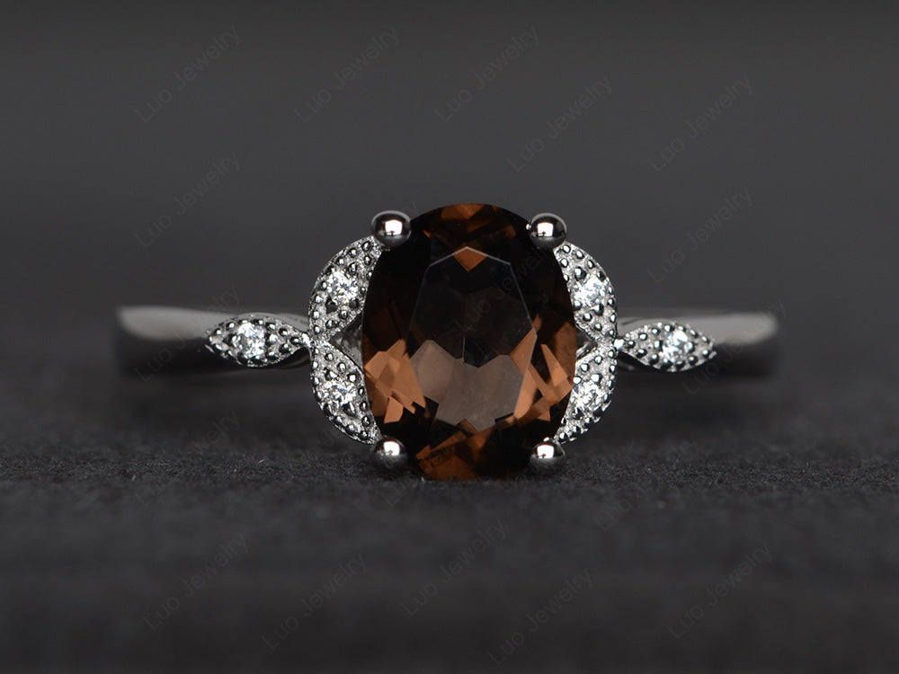 Smoky Quartz Ring Vintage Oval Engagement Rings - LUO Jewelry