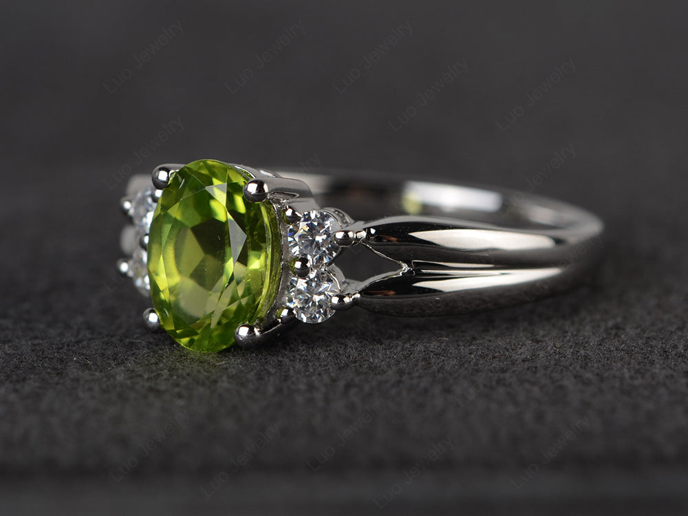 Oval Cut Peridot Ring With Split Shank Gold - LUO Jewelry