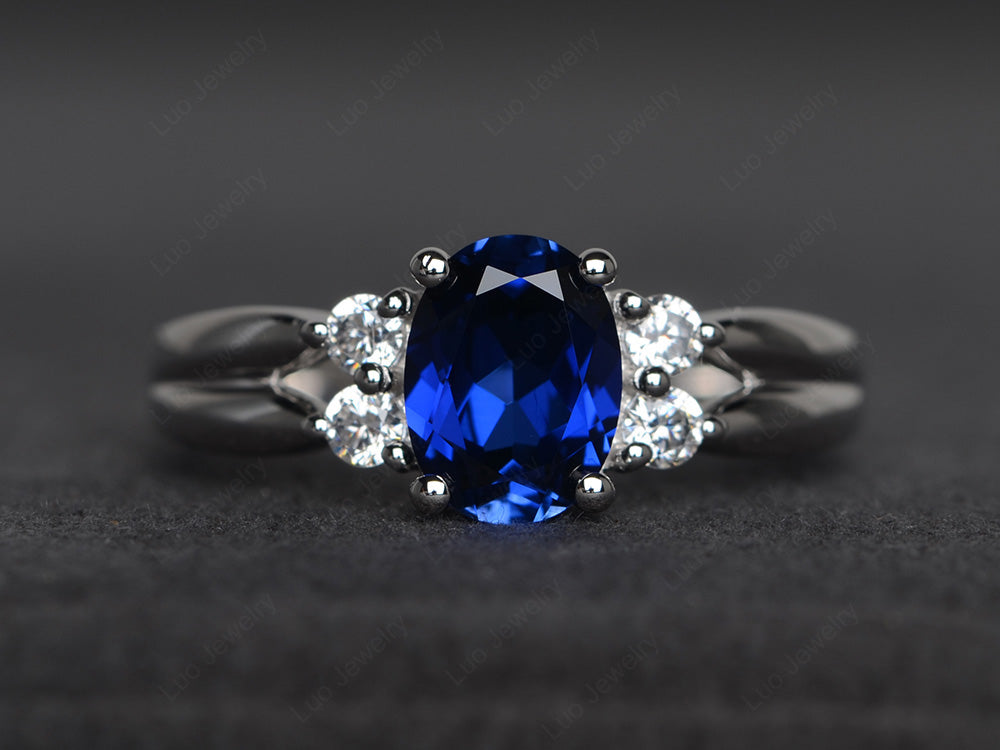 Oval Cut Lab Sapphire Ring With Split Shank Gold - LUO Jewelry