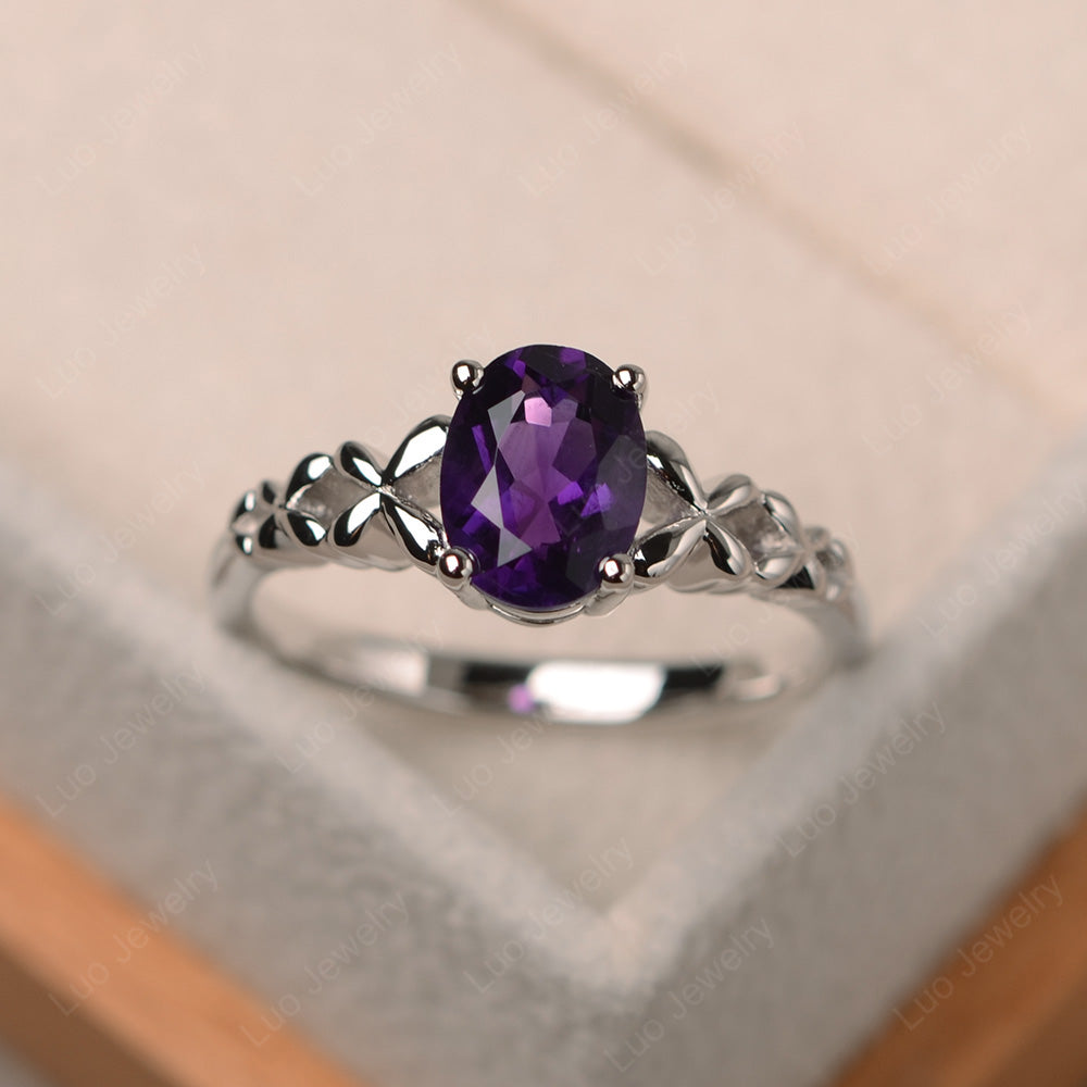 Vintage Amethyst Solitaire Ring White Gold - LUO Jewelry