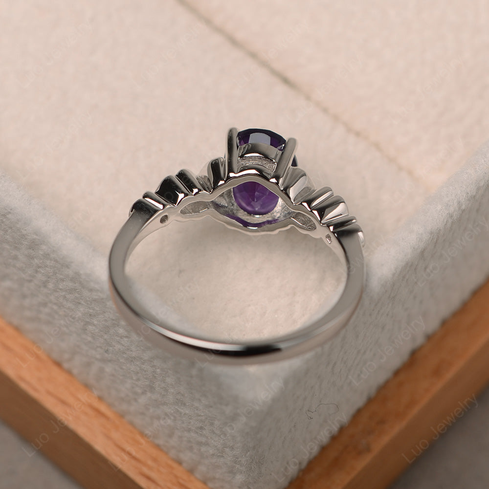 Vintage Amethyst Solitaire Ring White Gold - LUO Jewelry