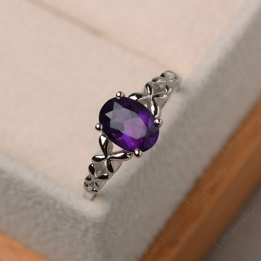 Vintage Amethyst Solitaire Ring White Gold - LUO Jewelry