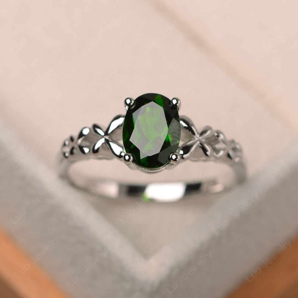 Vintage Diopside Solitaire Ring White Gold - LUO Jewelry