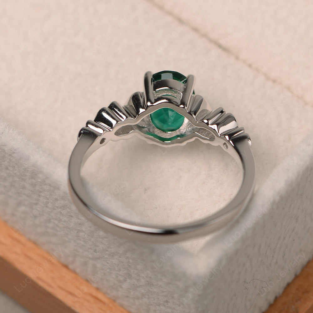 Vintage Lab Emerald Solitaire Ring White Gold - LUO Jewelry