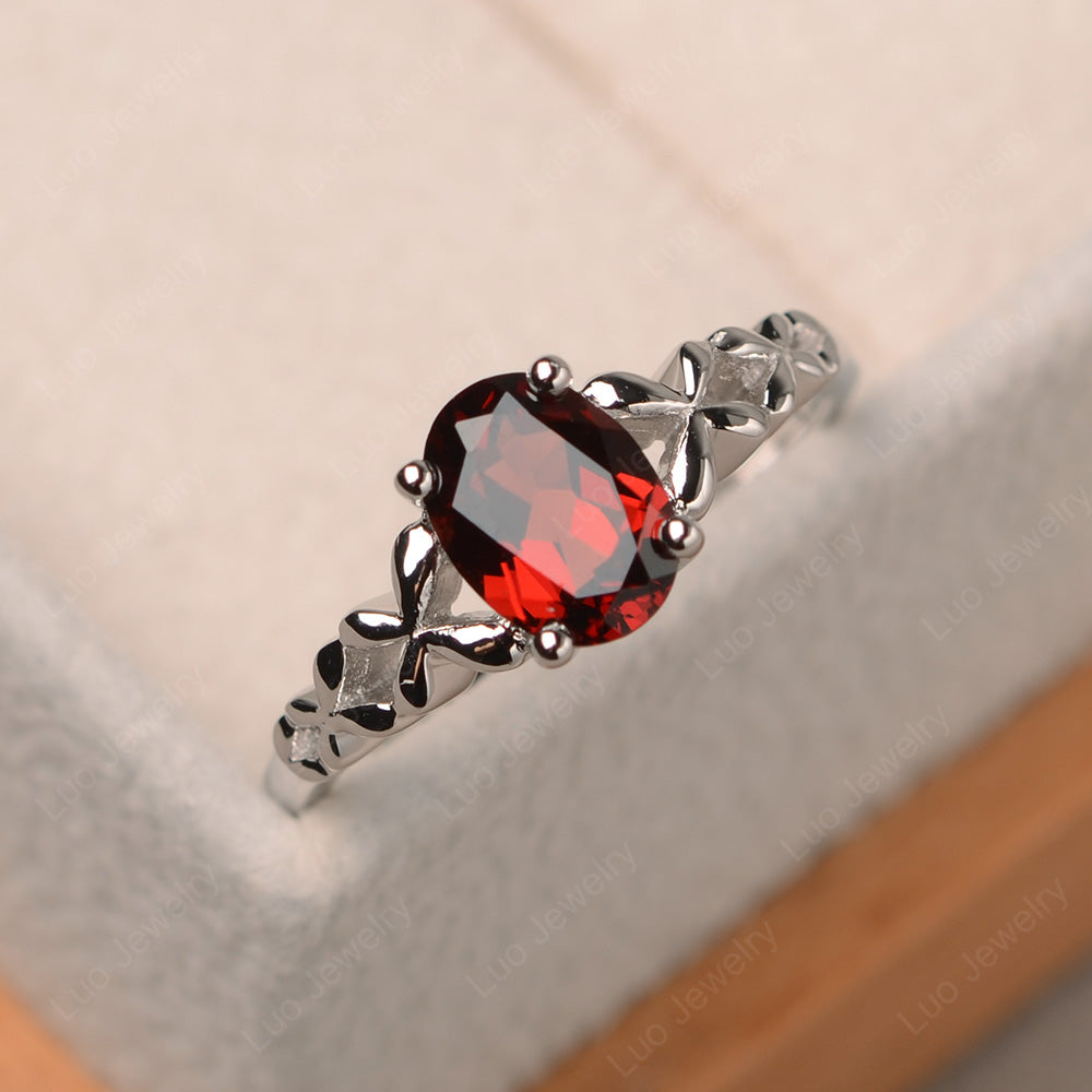 Vintage Garnet Solitaire Ring White Gold - LUO Jewelry