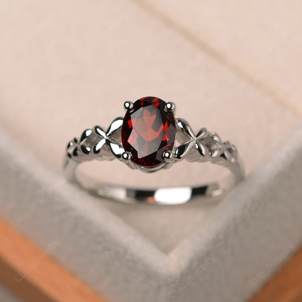 Vintage Garnet Solitaire Ring White Gold - LUO Jewelry