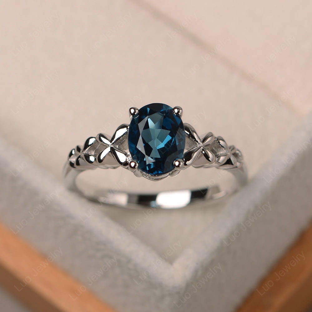 Vintage London Blue Topaz Solitaire Ring White Gold - LUO Jewelry