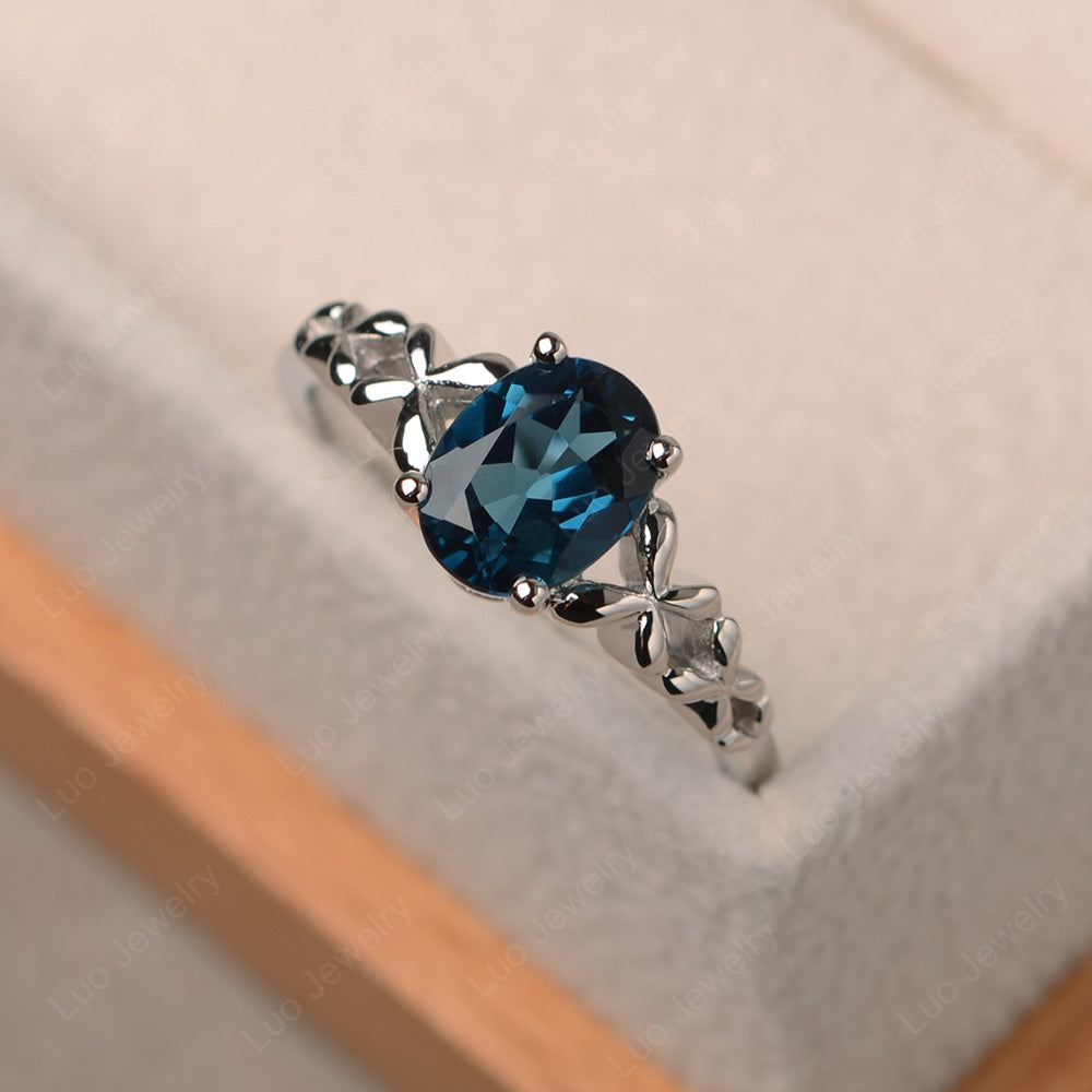 Vintage London Blue Topaz Solitaire Ring White Gold - LUO Jewelry