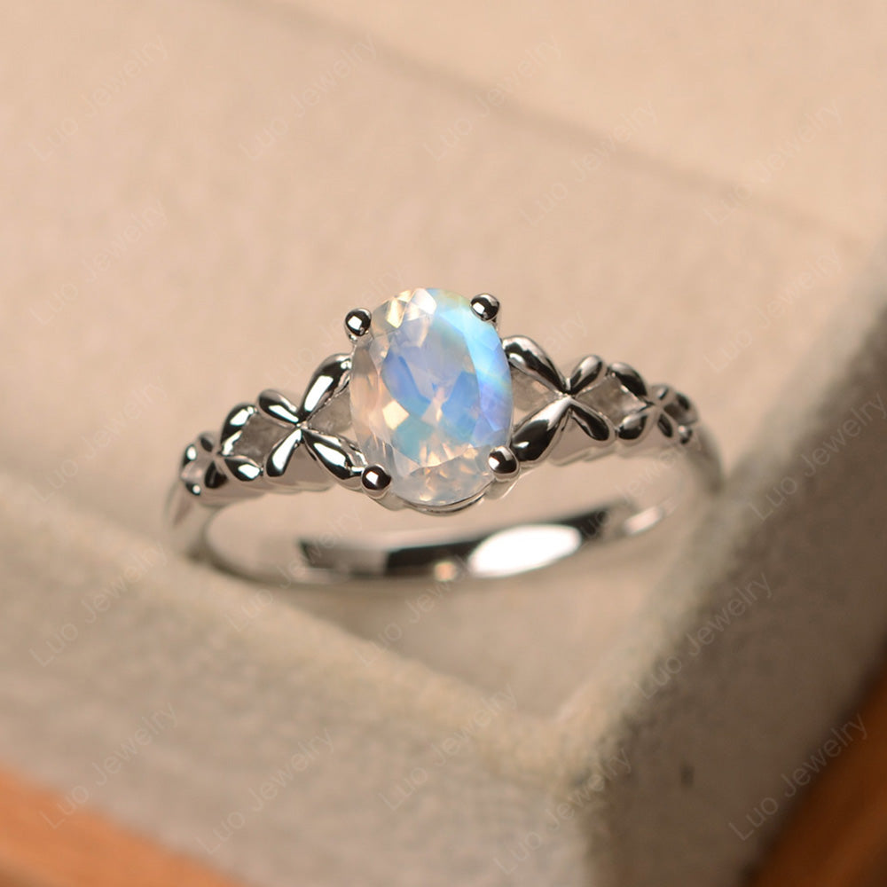 Vintage Moonstone Solitaire Ring White Gold - LUO Jewelry