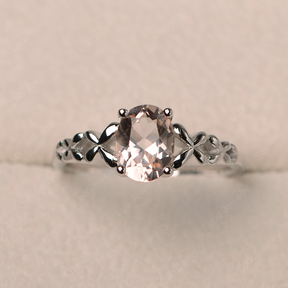 Vintage Morganite Solitaire Ring White Gold - LUO Jewelry