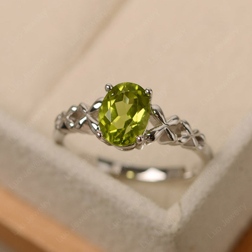 Vintage Peridot Solitaire Ring White Gold - LUO Jewelry