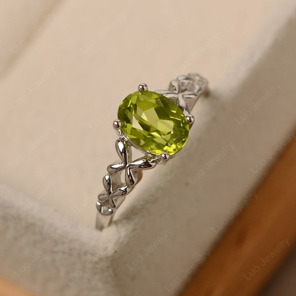 Vintage Peridot Solitaire Ring White Gold - LUO Jewelry