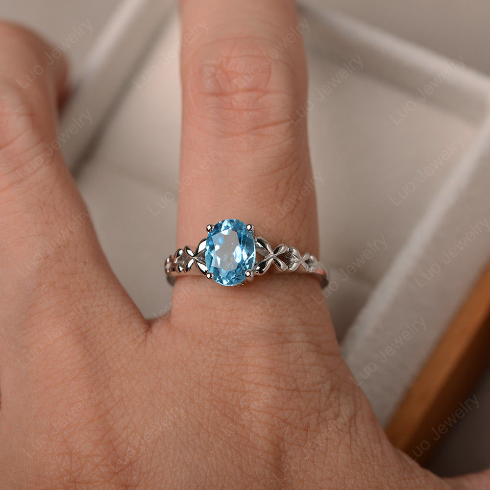 Vintage Swiss Blue Topaz Solitaire Ring White Gold - LUO Jewelry