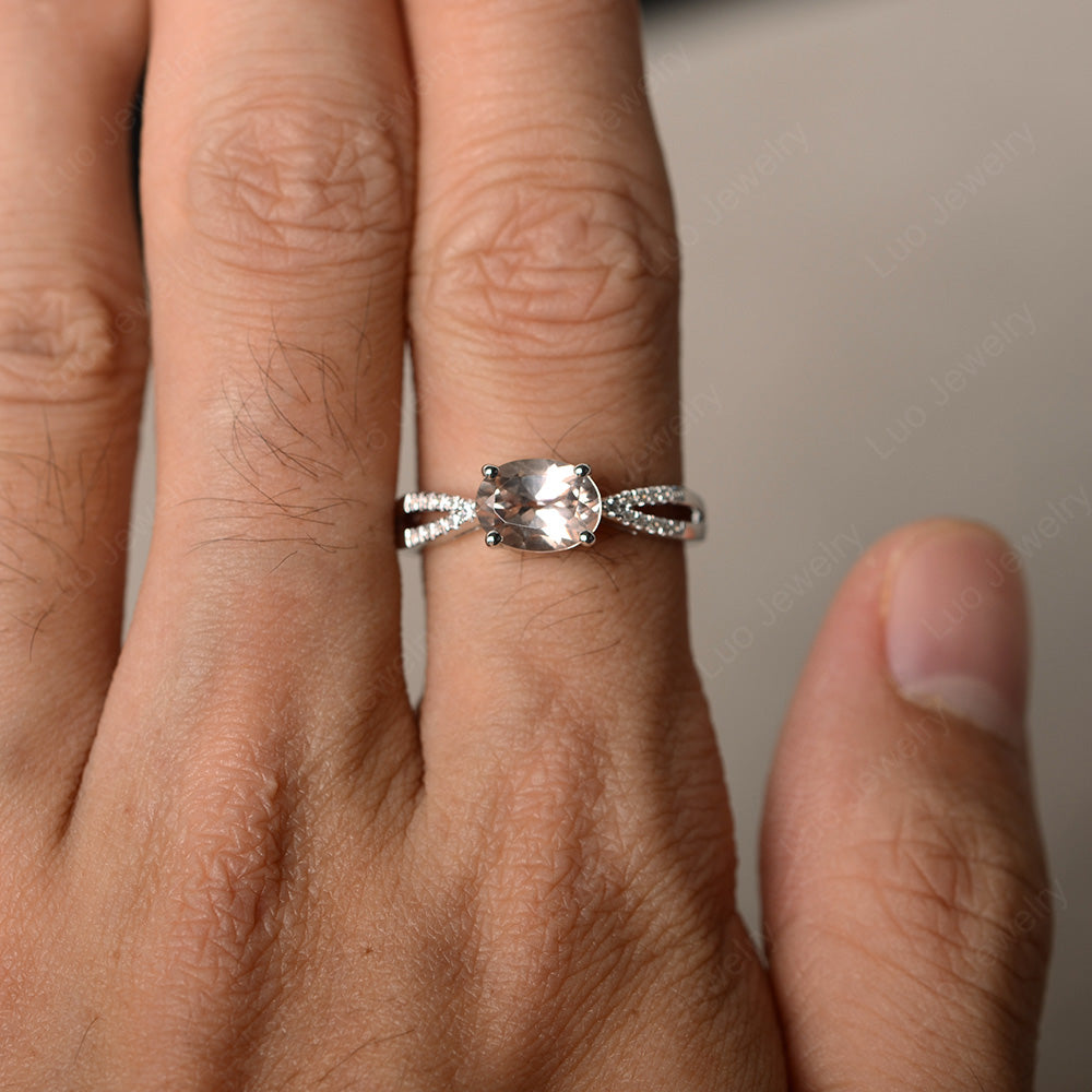 Oval East West Morganite Engagement Ring Gold - LUO Jewelry