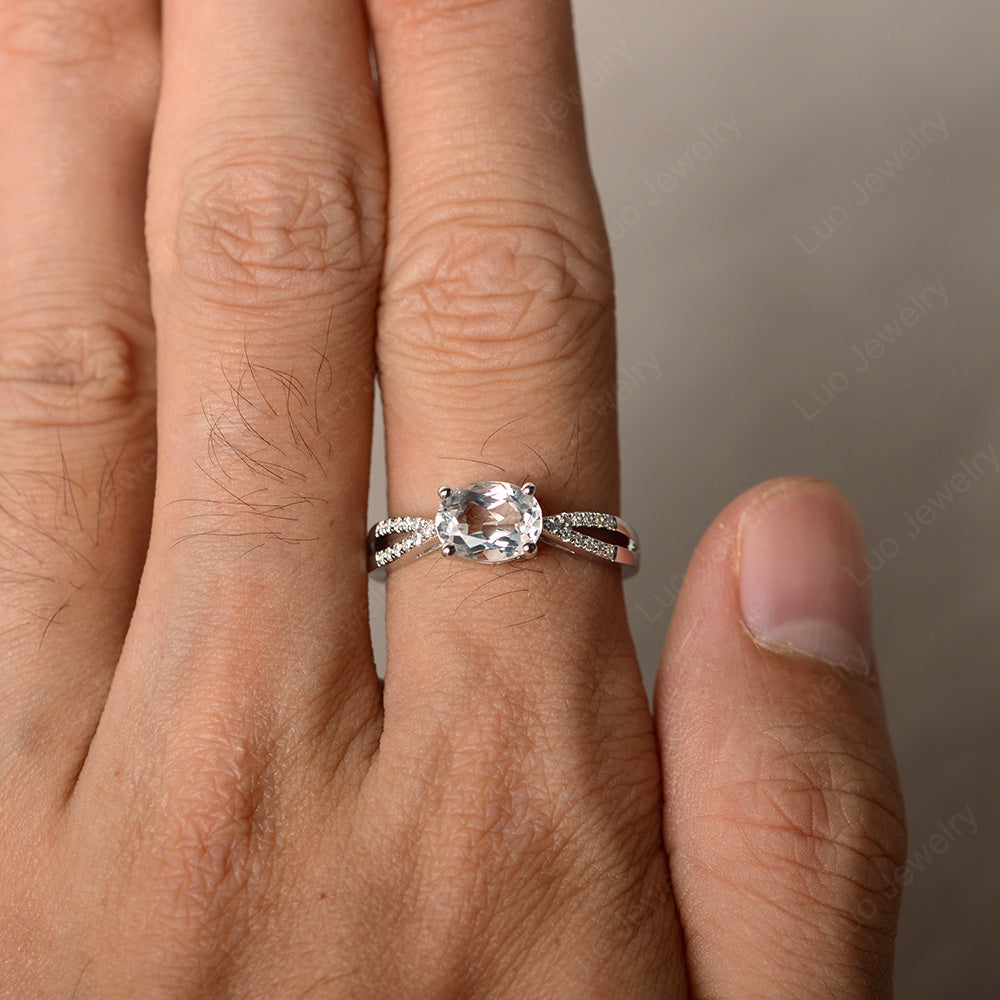 Oval East West White Topaz Engagement Ring Gold - LUO Jewelry