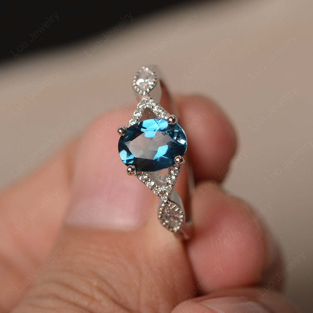 Oval London Blue Topaz Engagement Ring White Gold - LUO Jewelry