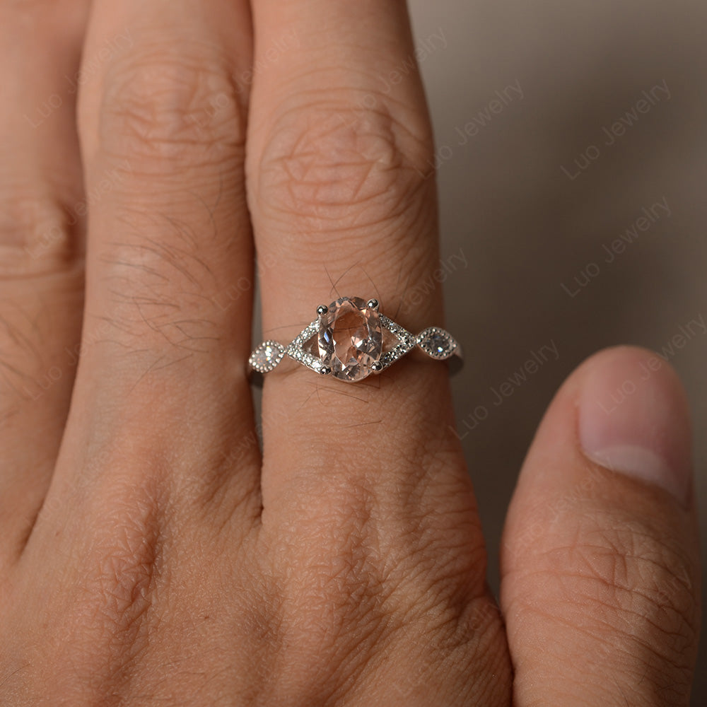 Oval Morganite Engagement Ring White Gold - LUO Jewelry