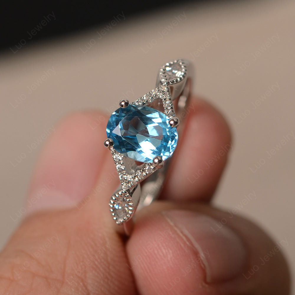 Oval Swiss Blue Topaz Engagement Ring White Gold - LUO Jewelry