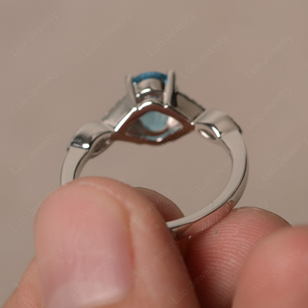 Oval Swiss Blue Topaz Engagement Ring White Gold - LUO Jewelry
