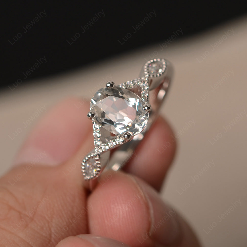 Oval White Topaz Engagement Ring White Gold - LUO Jewelry