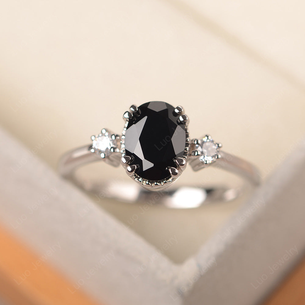 Vintage Oval Black Spinel Engagement Ring - LUO Jewelry