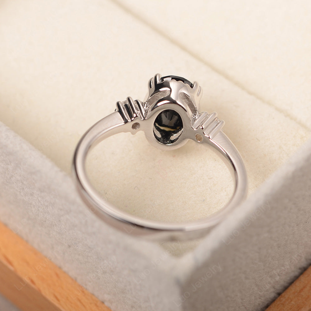 Vintage Oval Black Spinel Engagement Ring - LUO Jewelry