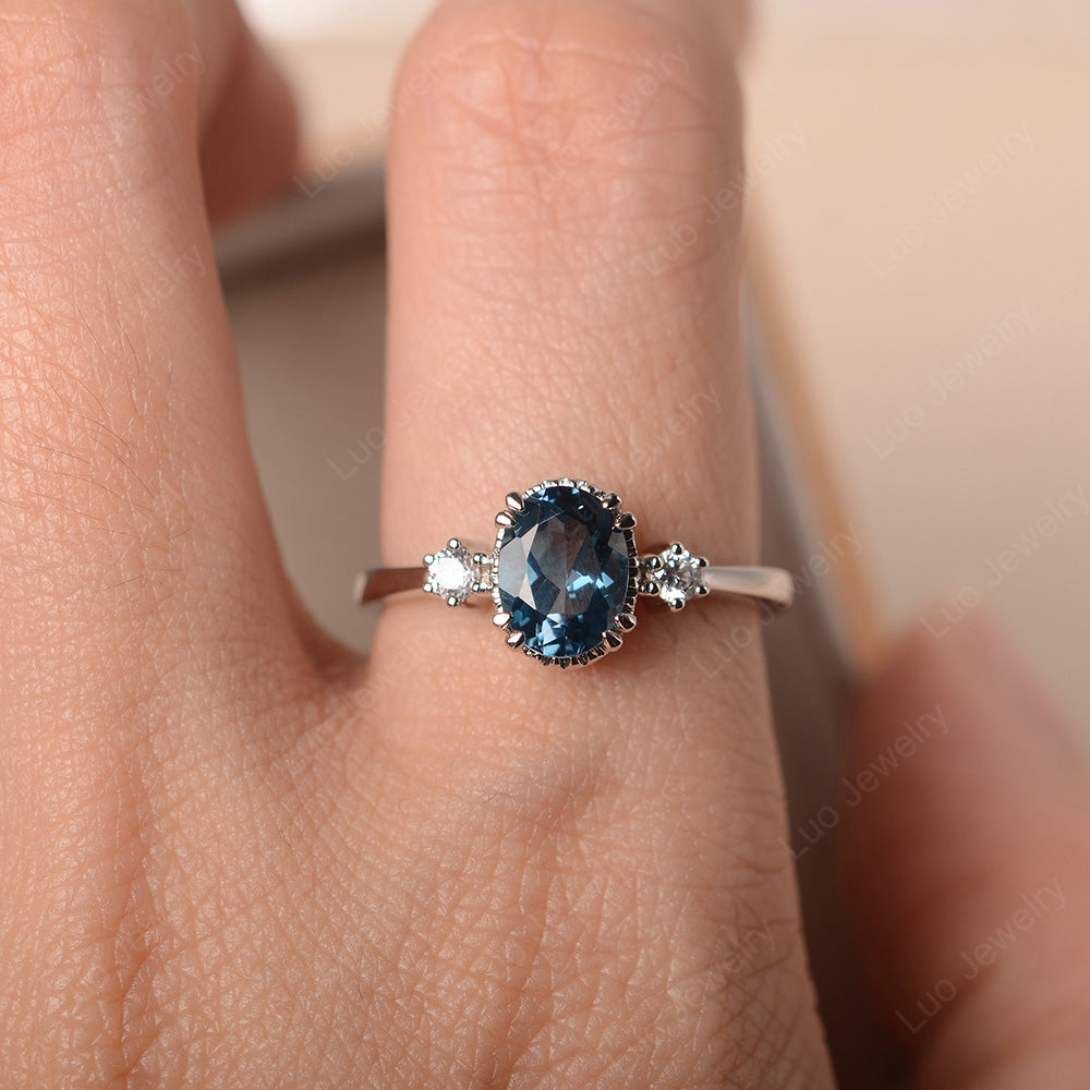 Vintage Oval London Blue Topaz Engagement Ring - LUO Jewelry