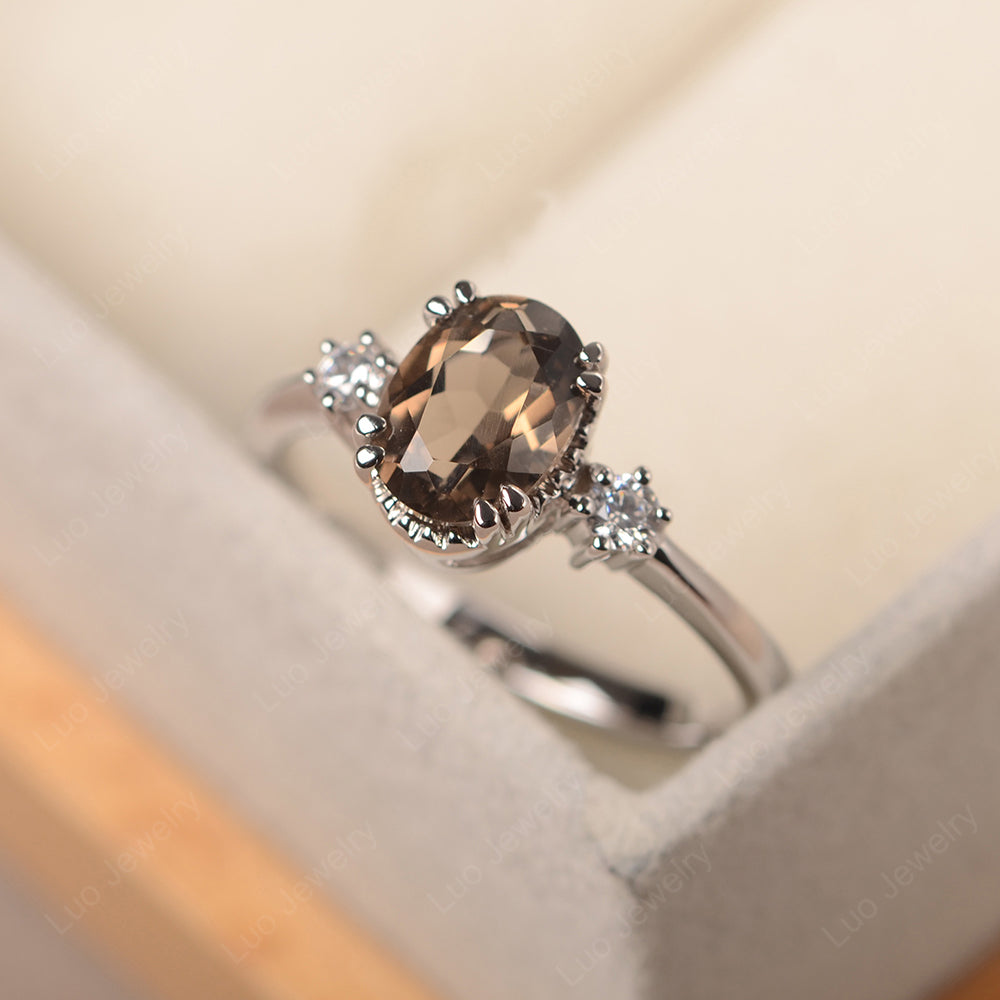 Vintage Oval Smoky Quartz  Engagement Ring - LUO Jewelry
