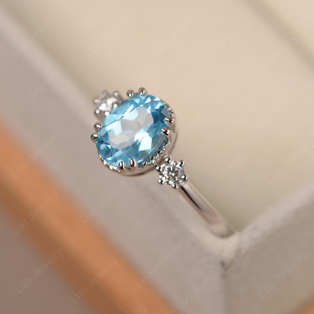 Vintage Oval Swiss Blue Topaz Engagement Ring - LUO Jewelry