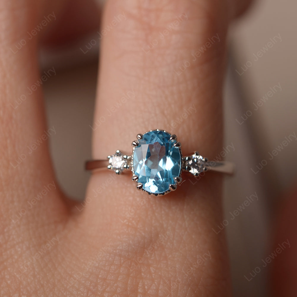 Vintage Oval Swiss Blue Topaz Engagement Ring - LUO Jewelry