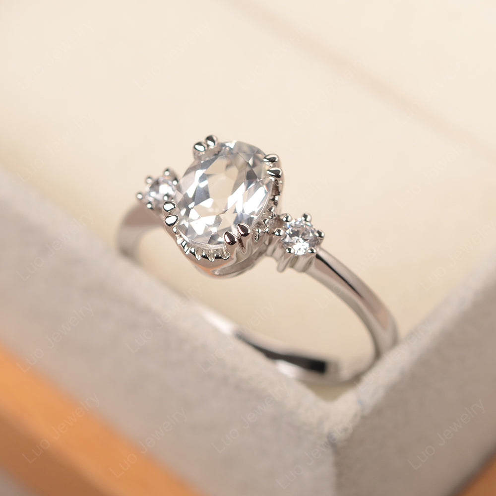Vintage Oval White Topaz Engagement Ring - LUO Jewelry