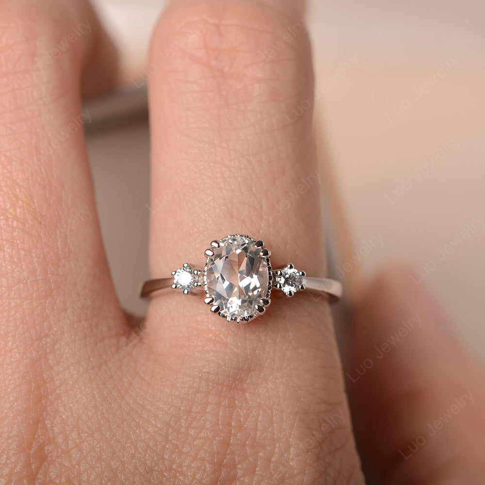 Vintage Oval White Topaz Engagement Ring - LUO Jewelry