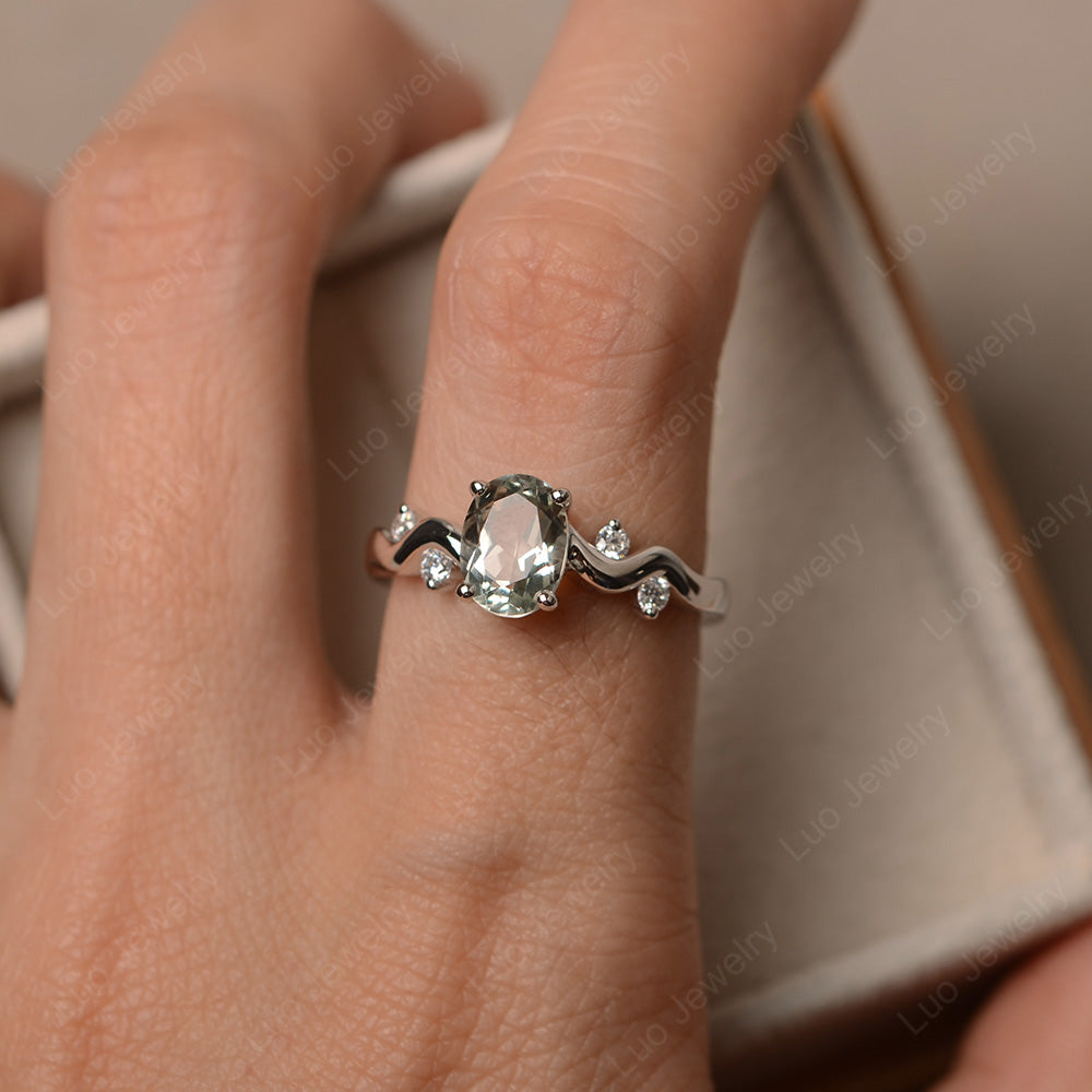 Oval Eccentric Green Amethyst Ring Yellow Gold - LUO Jewelry