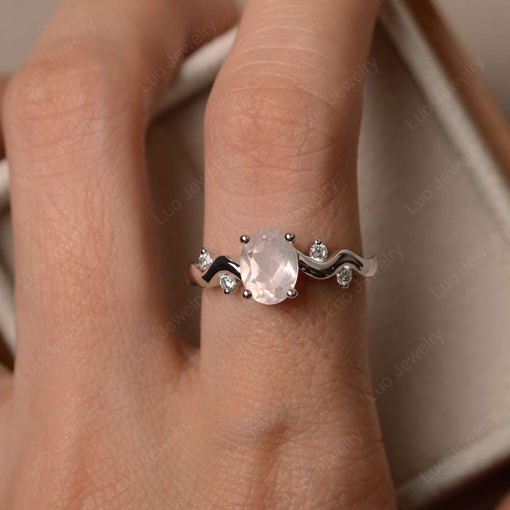 Oval Eccentric Rose Quartz Ring Yellow Gold - LUO Jewelry