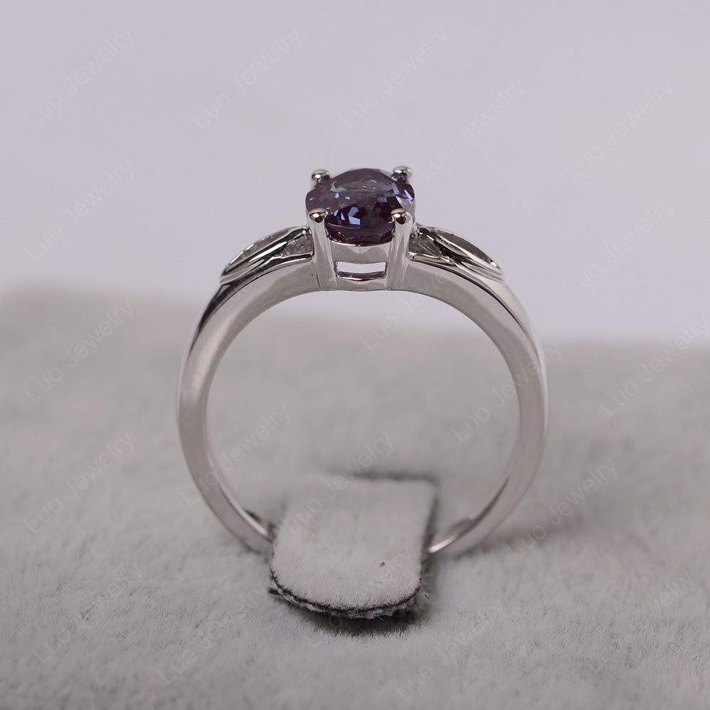 Alexandrite Solitaire Ring Oval Cut Sterling Silver - LUO Jewelry