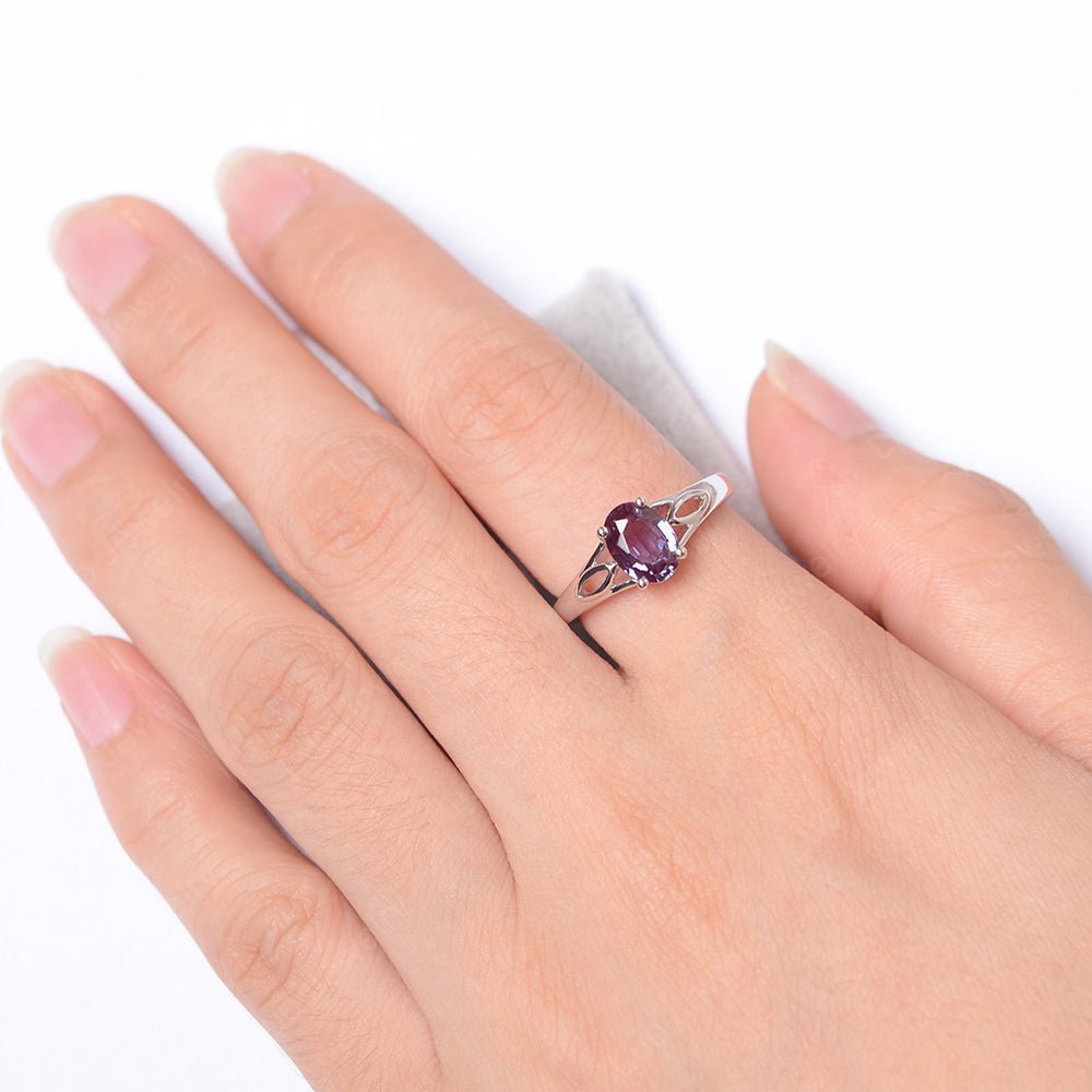 Alexandrite Solitaire Ring Oval Cut Sterling Silver - LUO Jewelry
