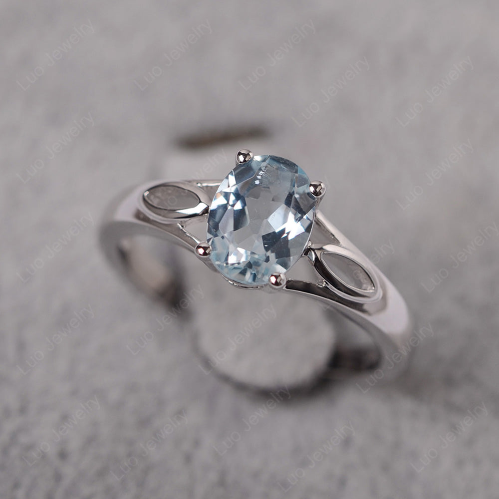 Aquamarine Solitaire Ring Oval Cut Sterling Silver - LUO Jewelry
