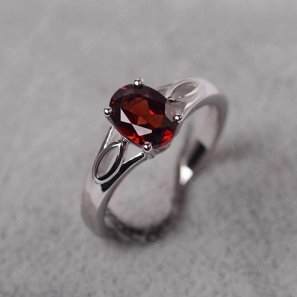 Garnet Solitaire Ring Oval Cut Sterling Silver - LUO Jewelry