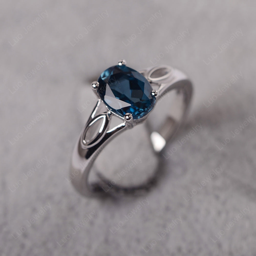 London Blue Topaz Solitaire Ring Oval Cut Sterling Silver - LUO Jewelry