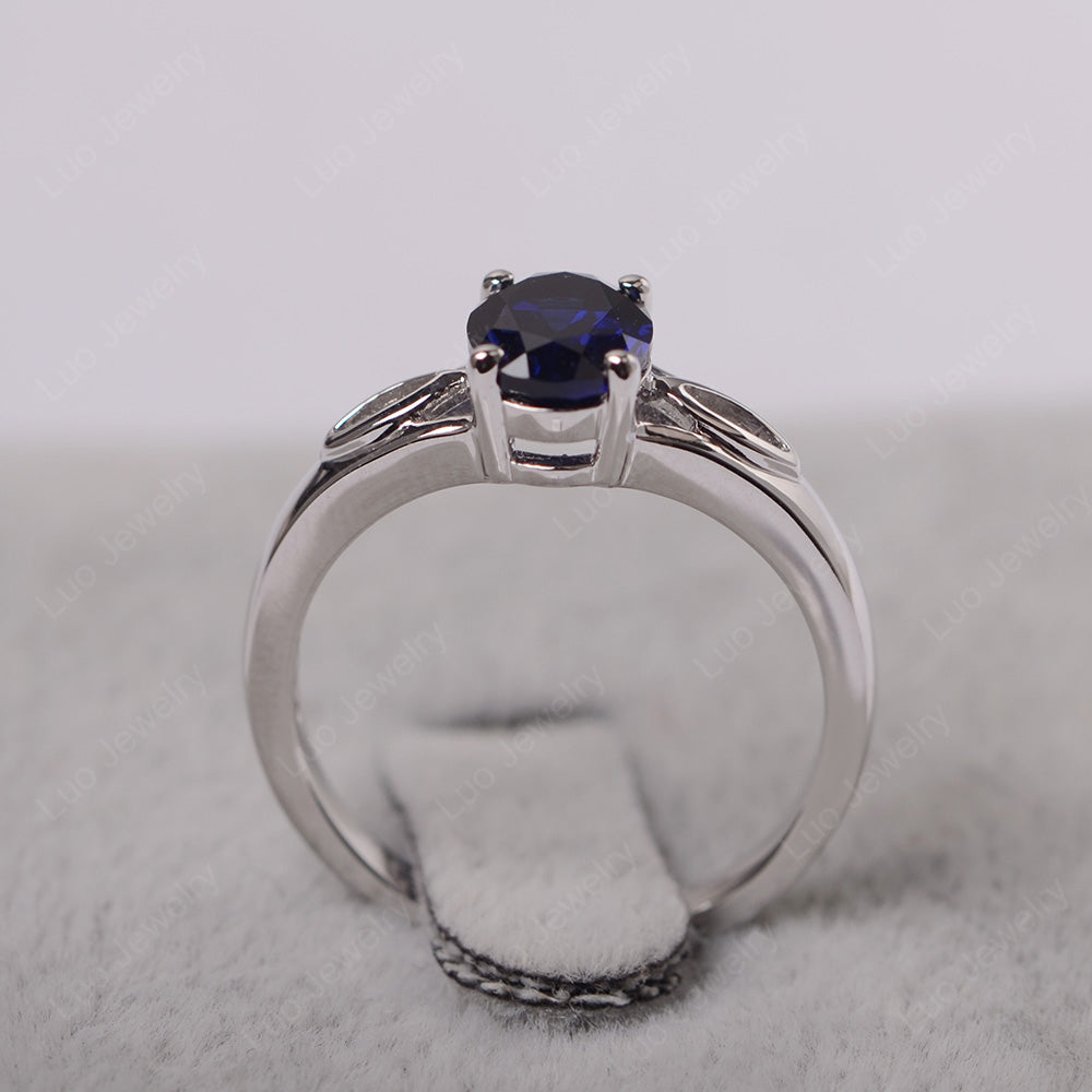 Lab Sapphire Solitaire Ring Oval Cut Sterling Silver - LUO Jewelry