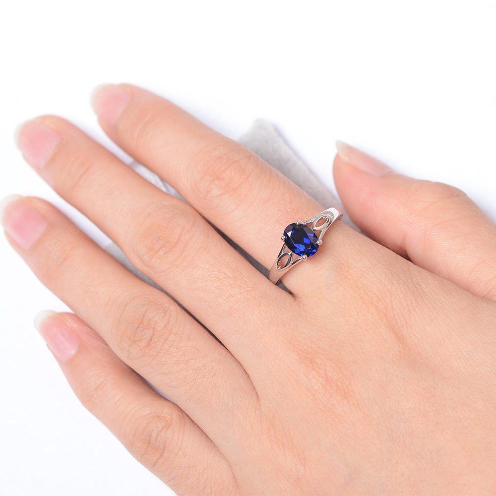 Lab Sapphire Solitaire Ring Oval Cut Sterling Silver - LUO Jewelry