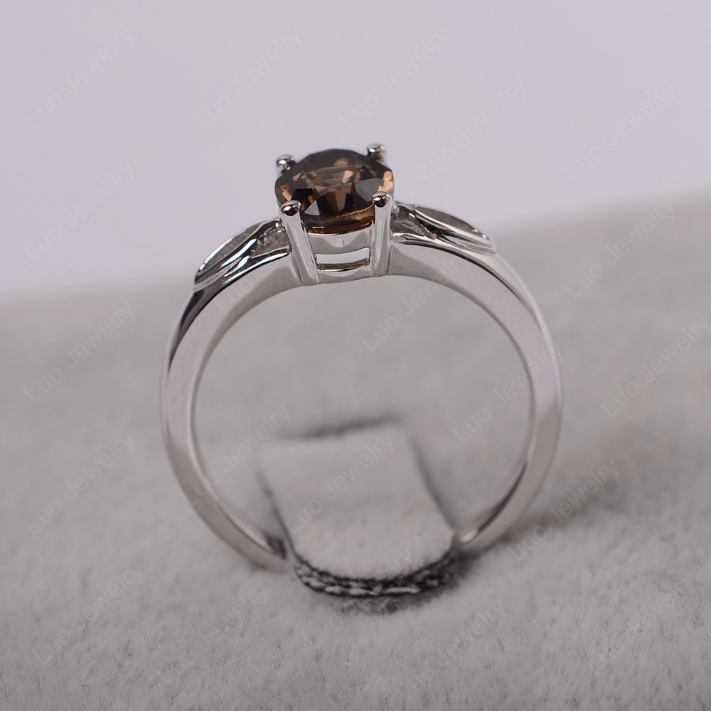 Smoky Quartz Solitaire Ring Oval Cut Sterling Silver - LUO Jewelry