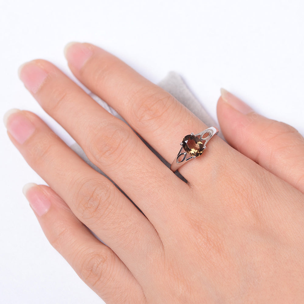 Smoky Quartz Solitaire Ring Oval Cut Sterling Silver - LUO Jewelry