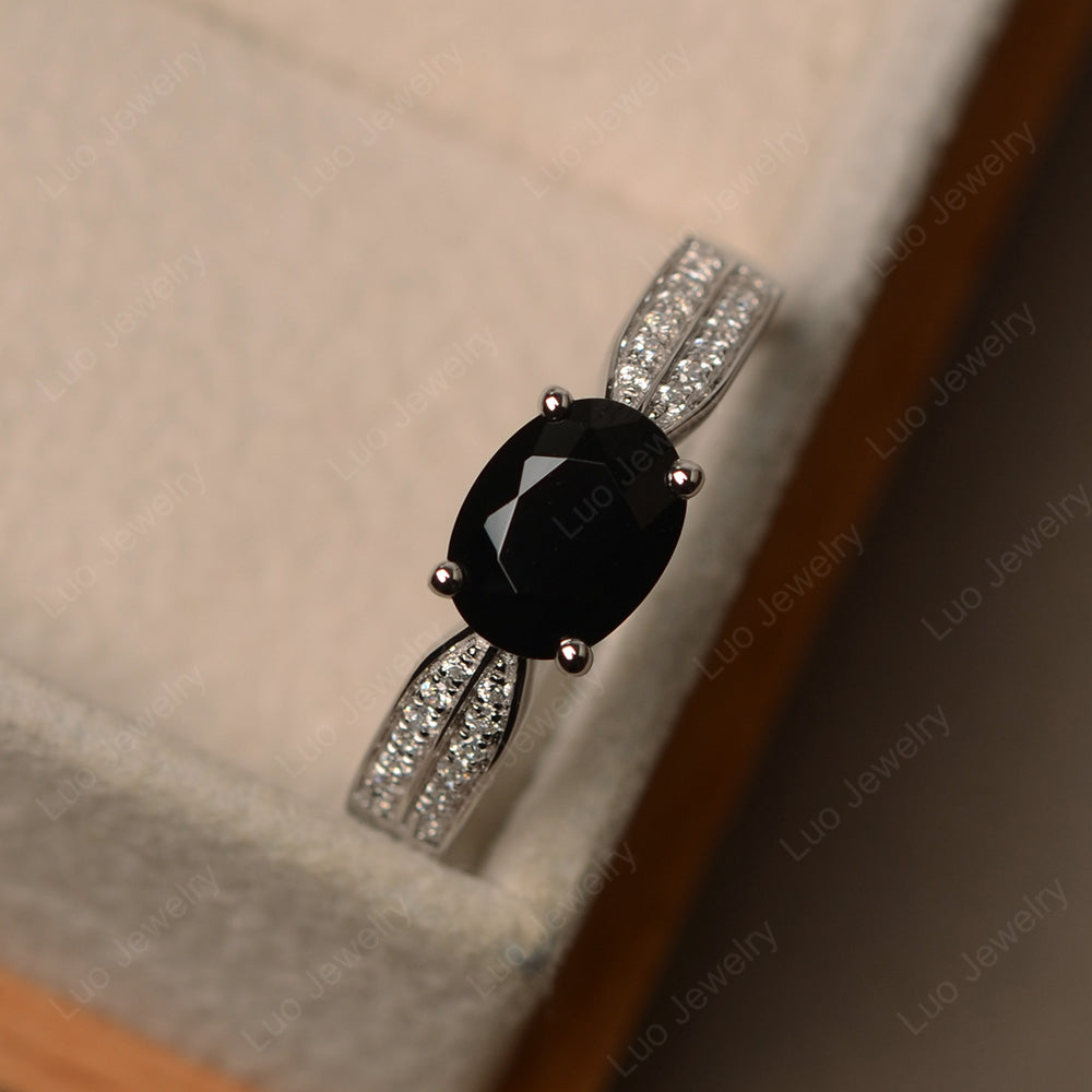 Oval Black Spinel Wedding East West Ring - LUO Jewelry