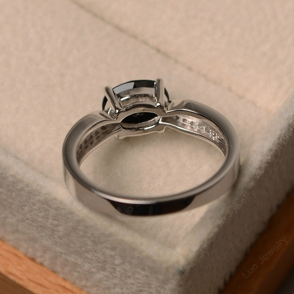 Oval Black Spinel Wedding East West Ring - LUO Jewelry